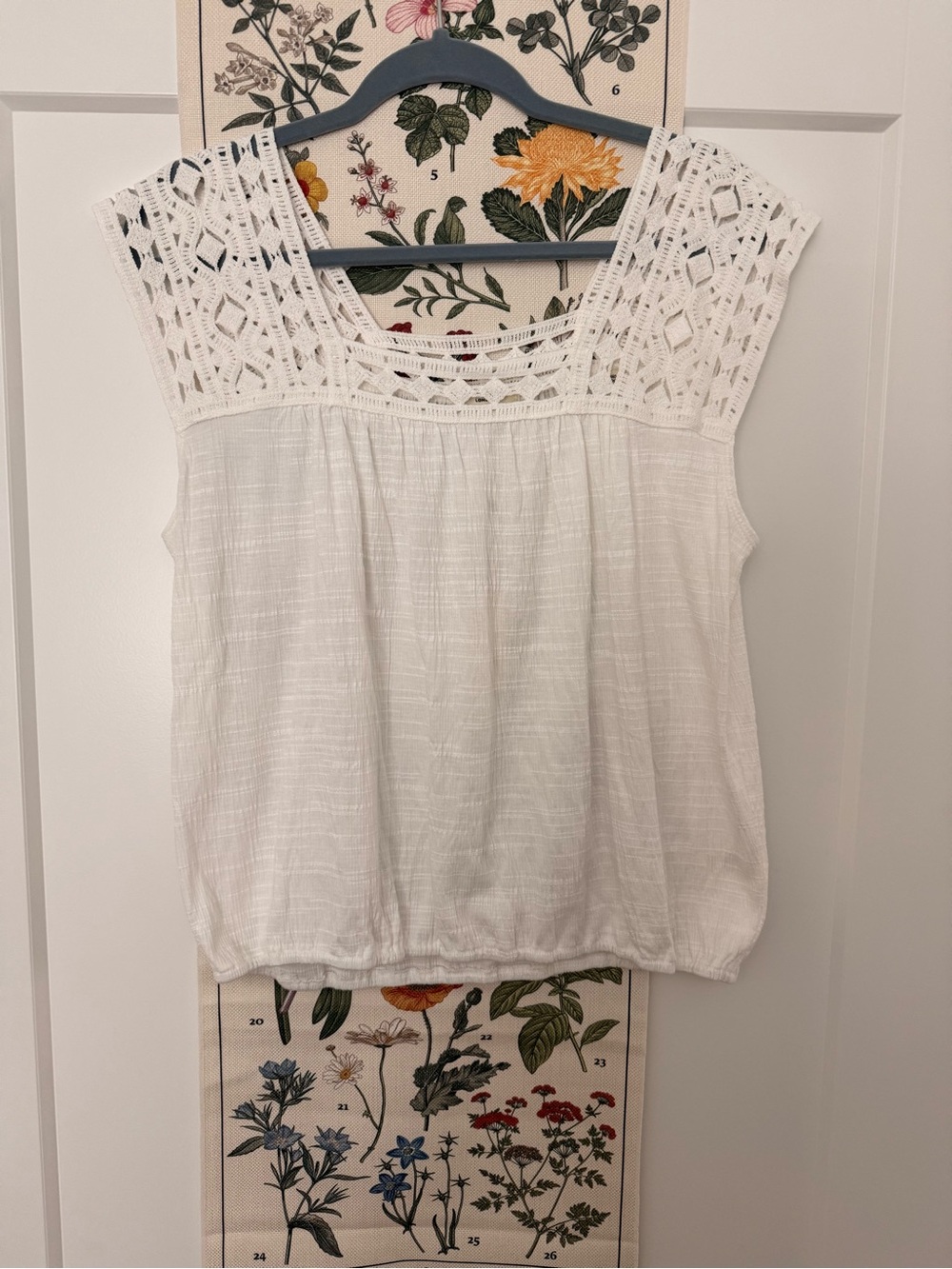 Max Studio White Crochet Yoke Sleeveless Top